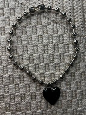 Silver Ball Chain Black Heart Pendant Necklace Y2K Edgy Gothic Style